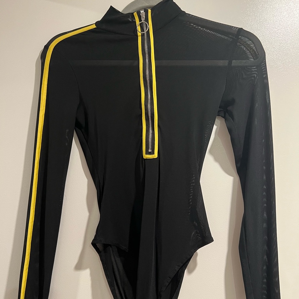BLACK MESH BODYSUIT WITH ZIPPER